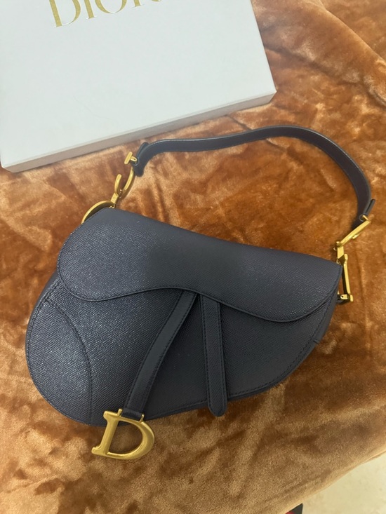 Dior Handbags - Dior Navy Saddle Shoulder Bag with Gold Hardware